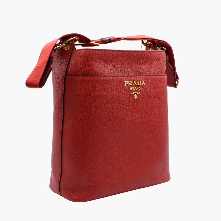 Borsa Prada in pelle rosso-oro con logo iconico - Made in Italy