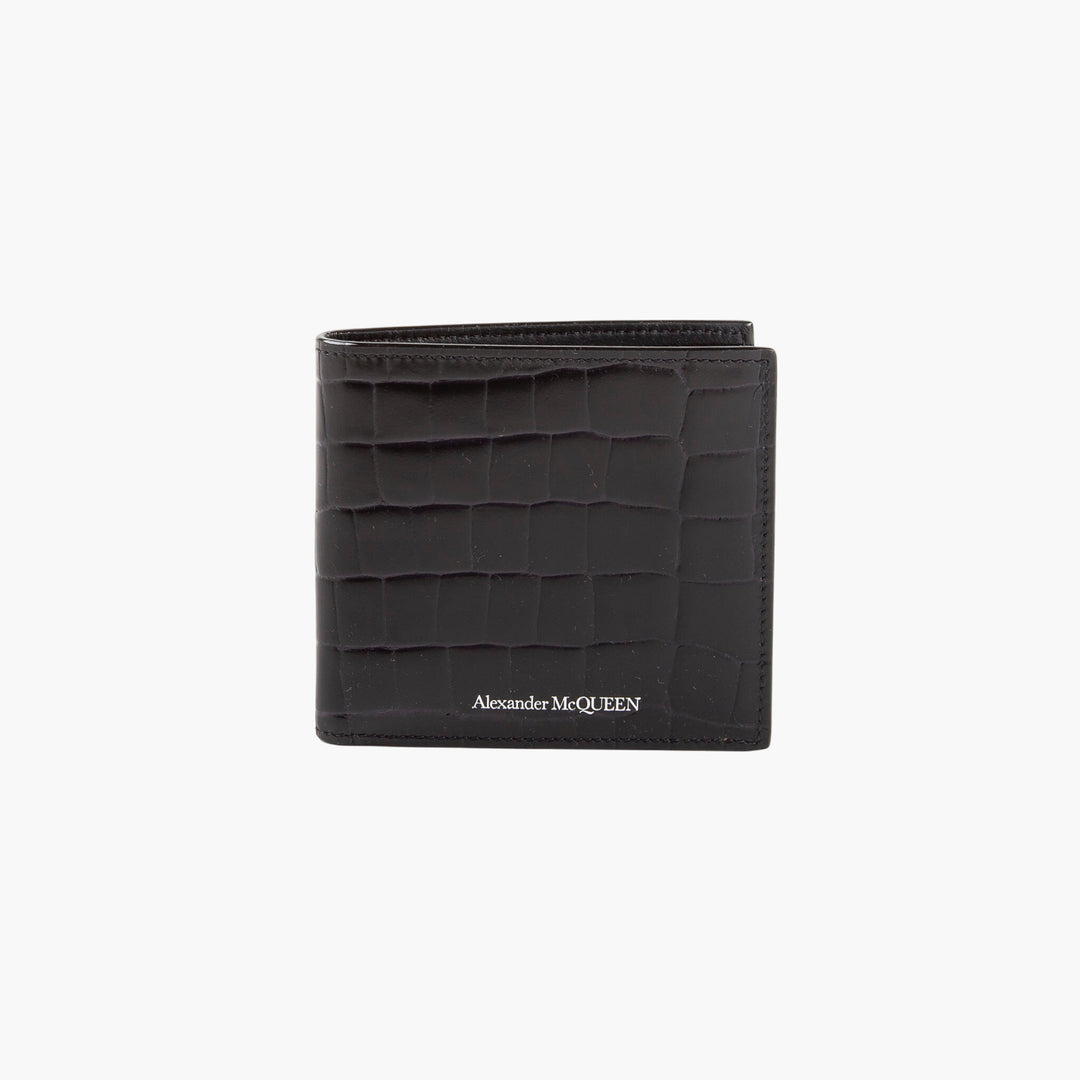 Alexander McQueen Black Leather Wallet with Ample Card Slots and Bill Compartment