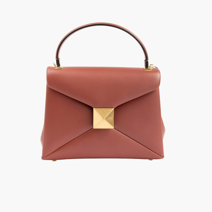 Valentino Bags Borsa a mano in pelle Gingerbread con dettaglio geometrico dorato - Made in Italy