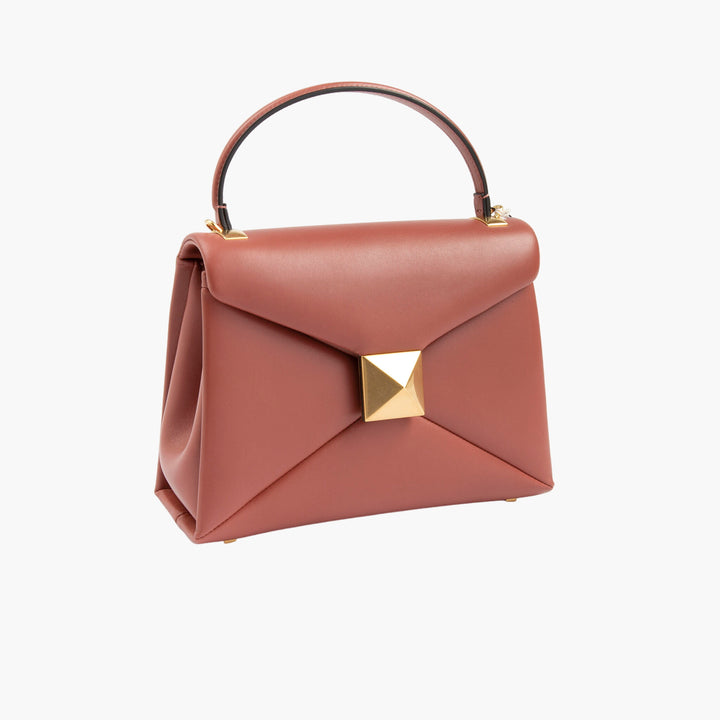 Valentino Bags Borsa a mano in pelle Gingerbread con dettaglio geometrico dorato - Made in Italy