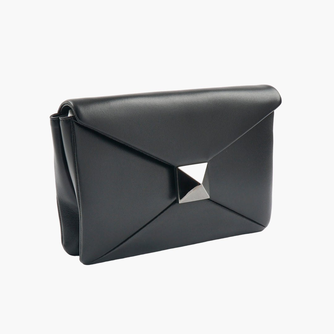 Valentino Black Leather Bag with Metallic Accent - Made in Italy