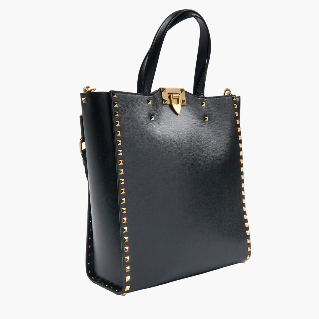Valentino Bags Black-Gold Studded Leather Bag - Made in Italy