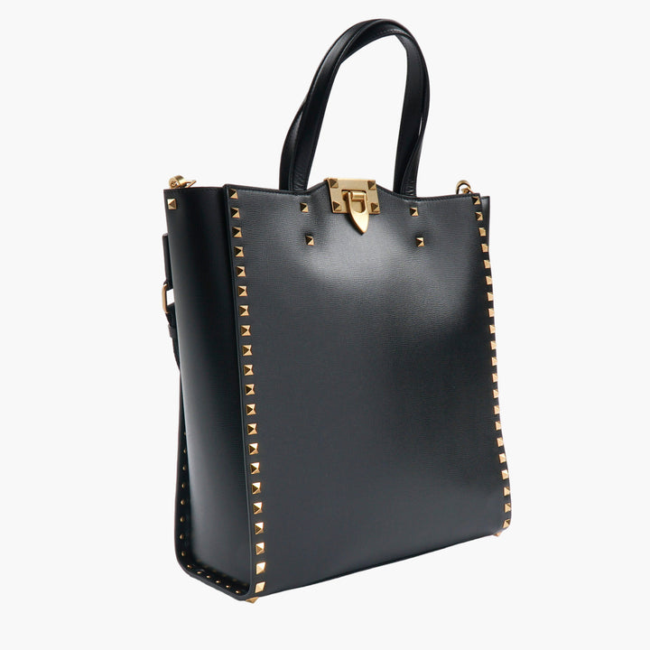 Valentino Bags Black-Gold Studded Leather Bag - Made in Italy