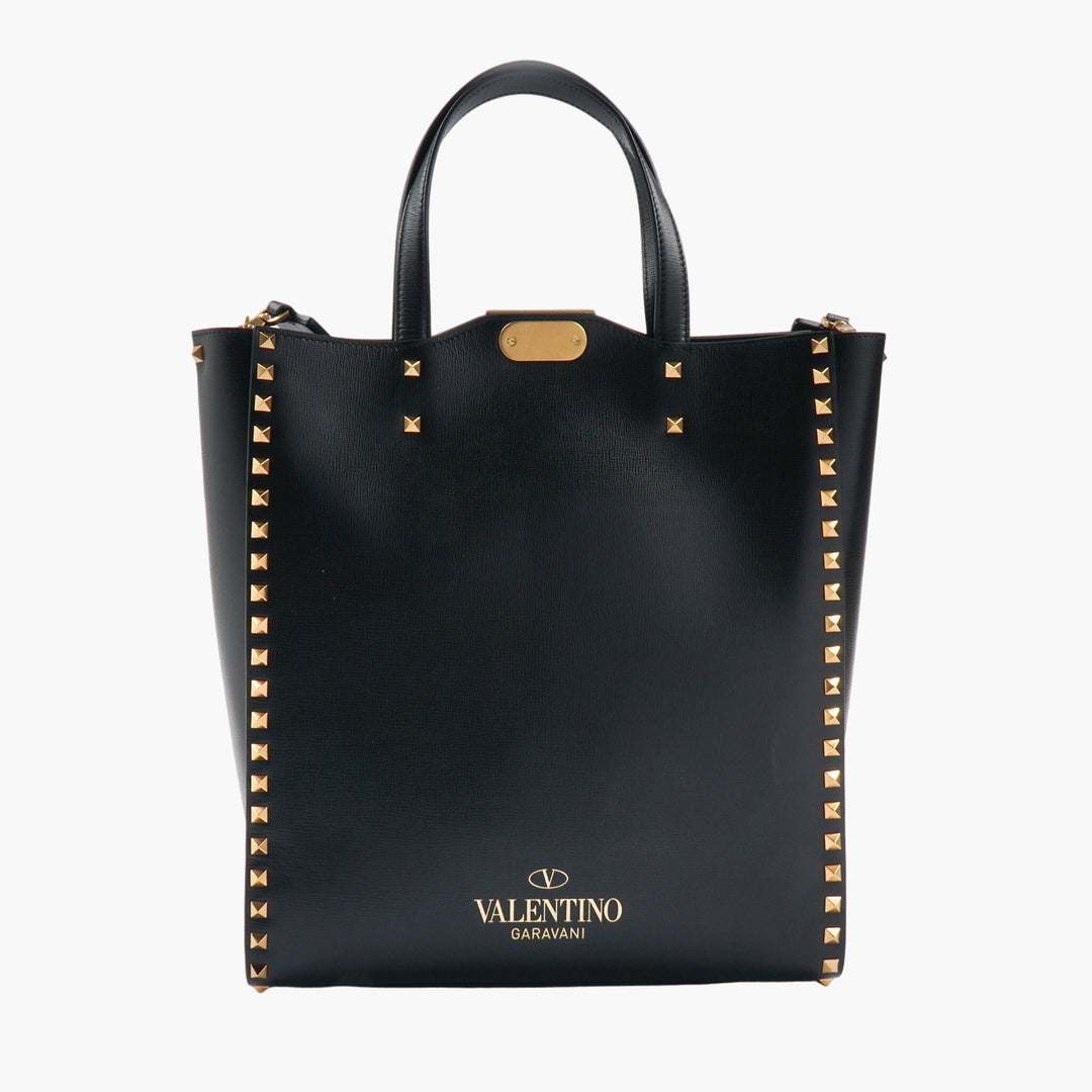 Valentino Bags Black-Gold Studded Leather Bag - Made in Italy