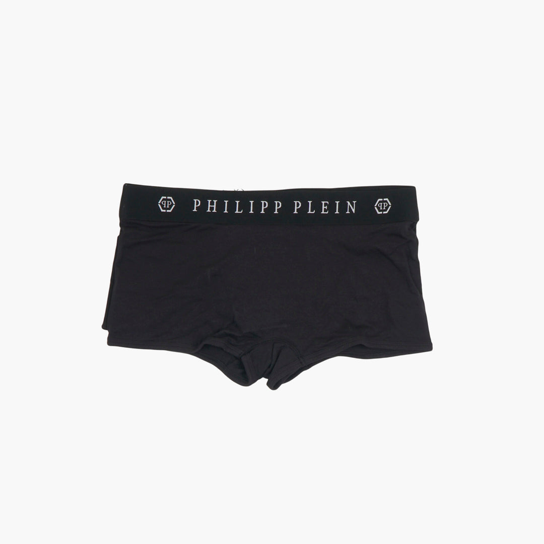 Philipp Plein Black Shorts with Logo Waistband and Skull Detail