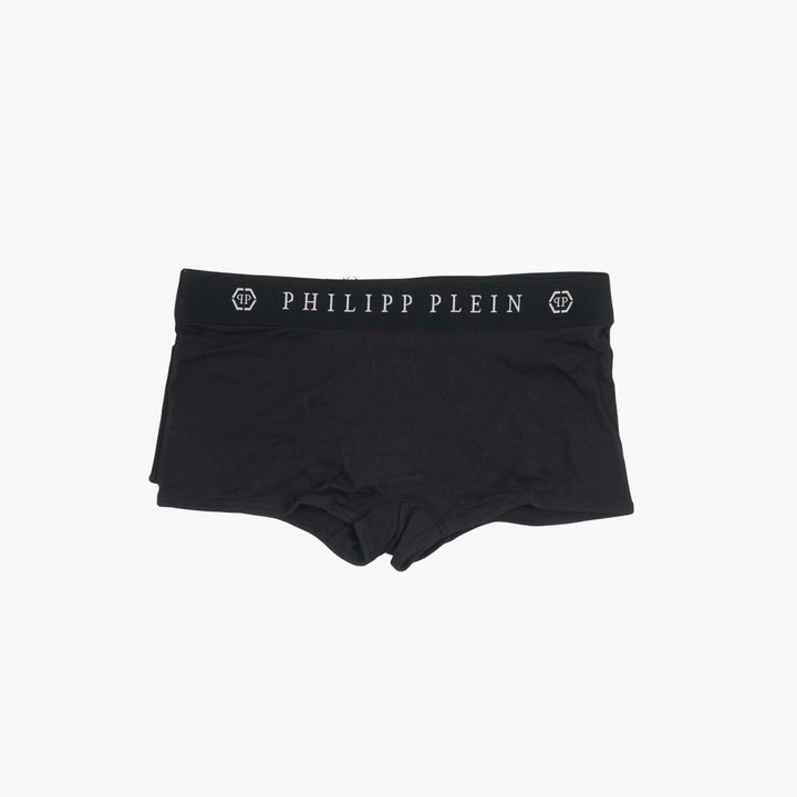 Philipp Plein Black Shorts with Logo Waistband and Skull Detail