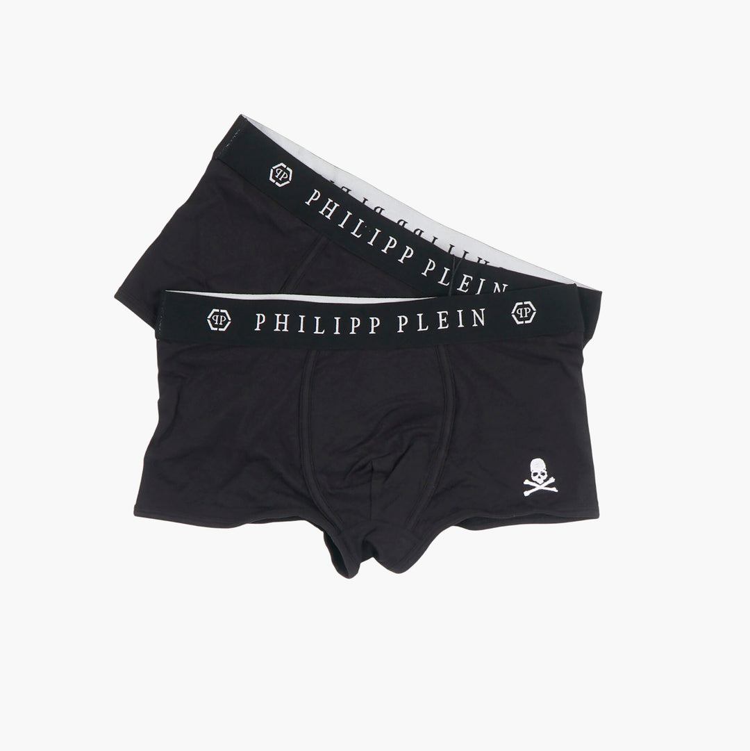 Philipp Plein Black Shorts with Logo Waistband and Skull Detail