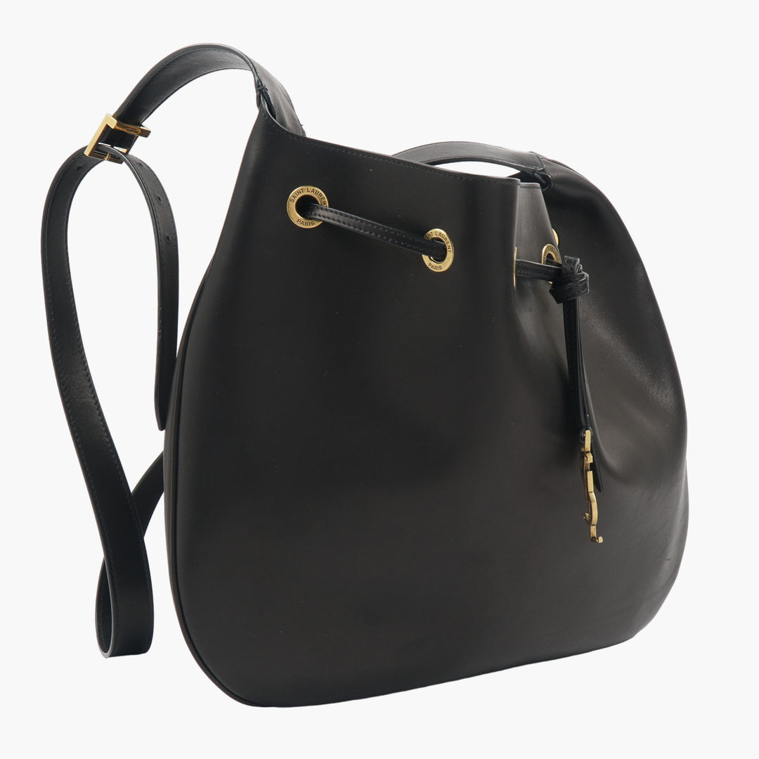 Saint Laurent Black-Gold Elegant Leather Bag with YSL Logo