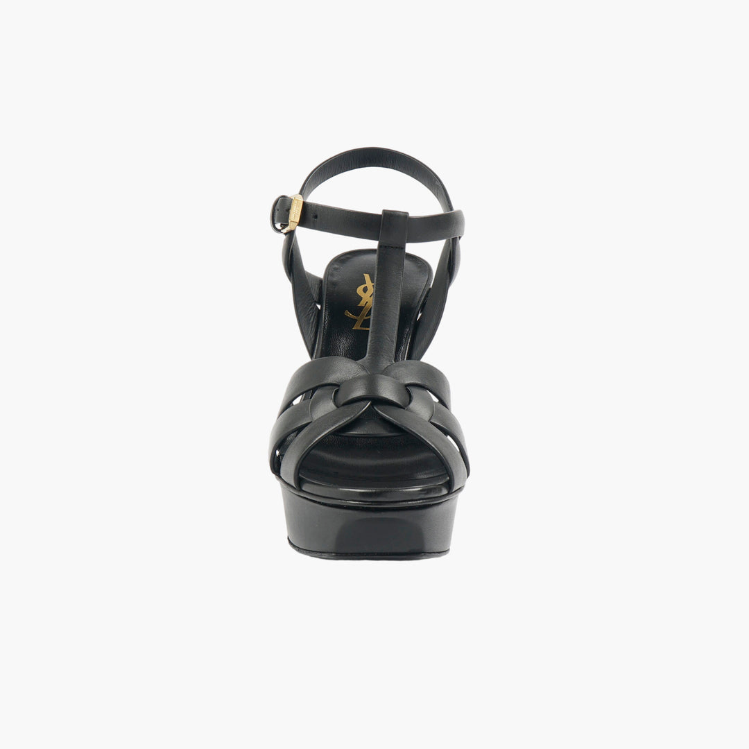Saint Laurent Tribute Black Leather High Heel Sandals
