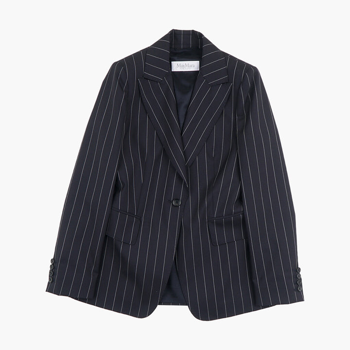 Max Mara Elegant Pinstripe Jacket in Navy-White