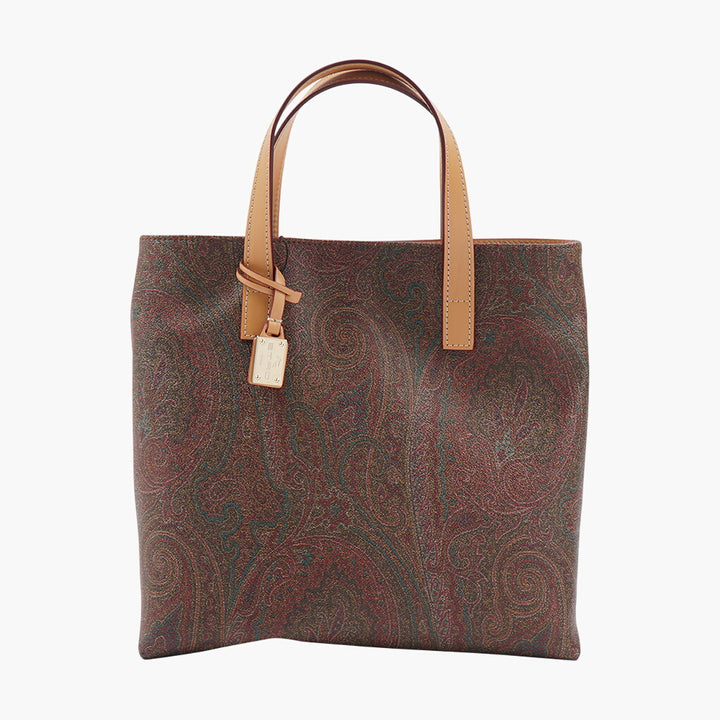 Borsa Etro multicolore con iconico motivo Paisley e manici in pelle