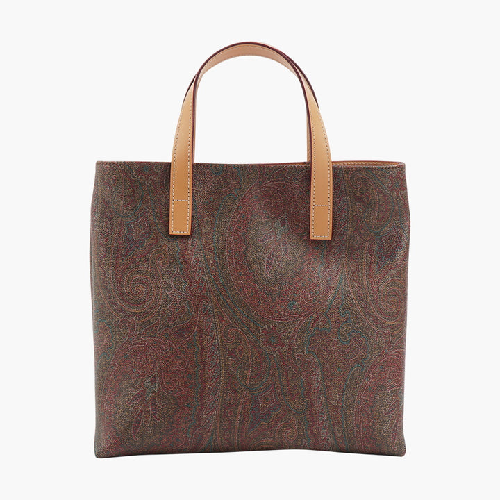 Borsa Etro multicolore con iconico motivo Paisley e manici in pelle
