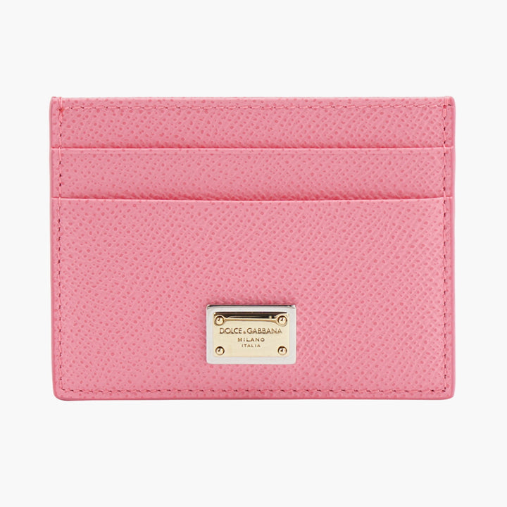 Portafoglio Dolce &amp; Gabbana in pelle rosa-oro con marchio iconico Made in Italy