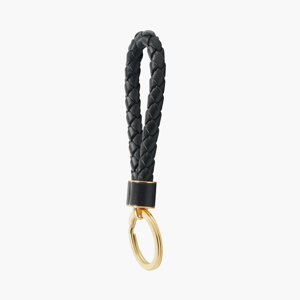 Bottega Veneta Intrecciato Leather Keychain - Black & Gold