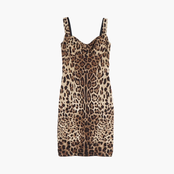Dolce & Gabbana Leopard Print Brown Dress with Bustier Top - Made in Italy