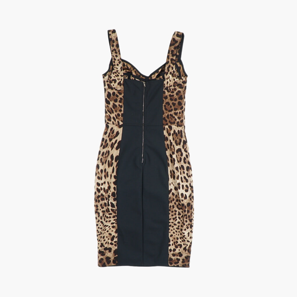 Dolce & Gabbana Leopard Print Brown Dress with Bustier Top - Made in Italy