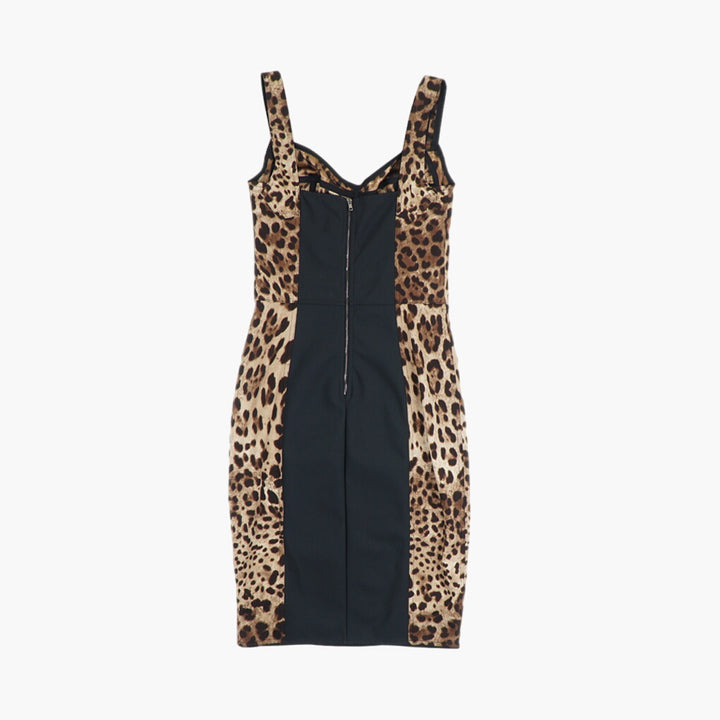 Dolce & Gabbana Leopard Print Brown Dress with Bustier Top - Made in Italy