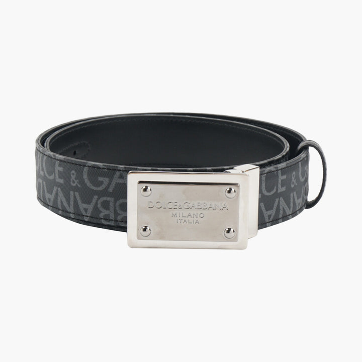 Dolce & Gabbana Black Leather Belt with Silver Buckle