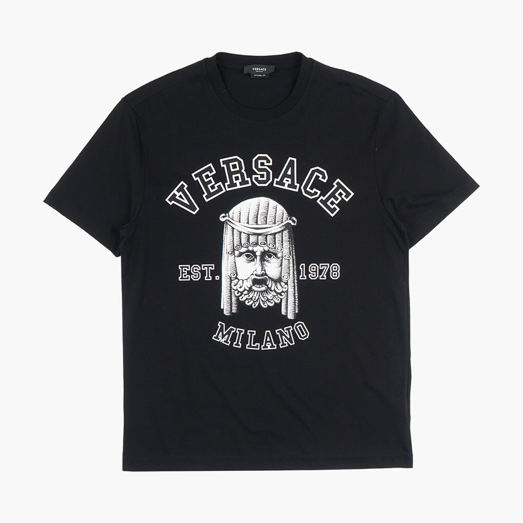 Versace Black T-shirt with Bold Graphic Design Elements - Made in Italy