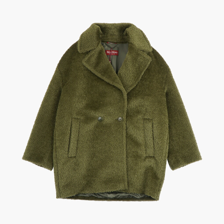 Max Mara Luxurious Olive Green Plush Coat - Double Breasted Design