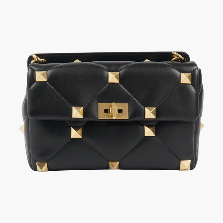 Valentino Bags Black-Gold Handbag with Gold-Tone Studs
