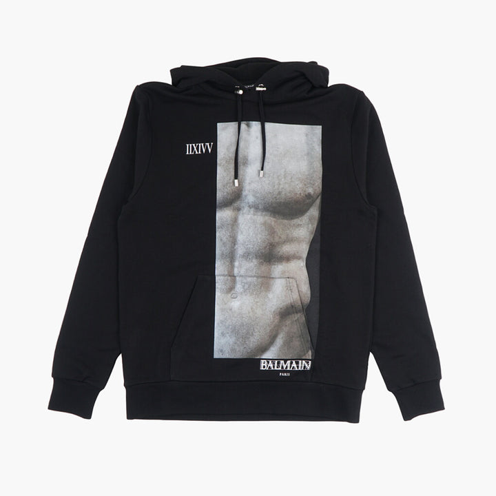 Maglione grafico Balmain Luxury nero-grigio con polsini a coste