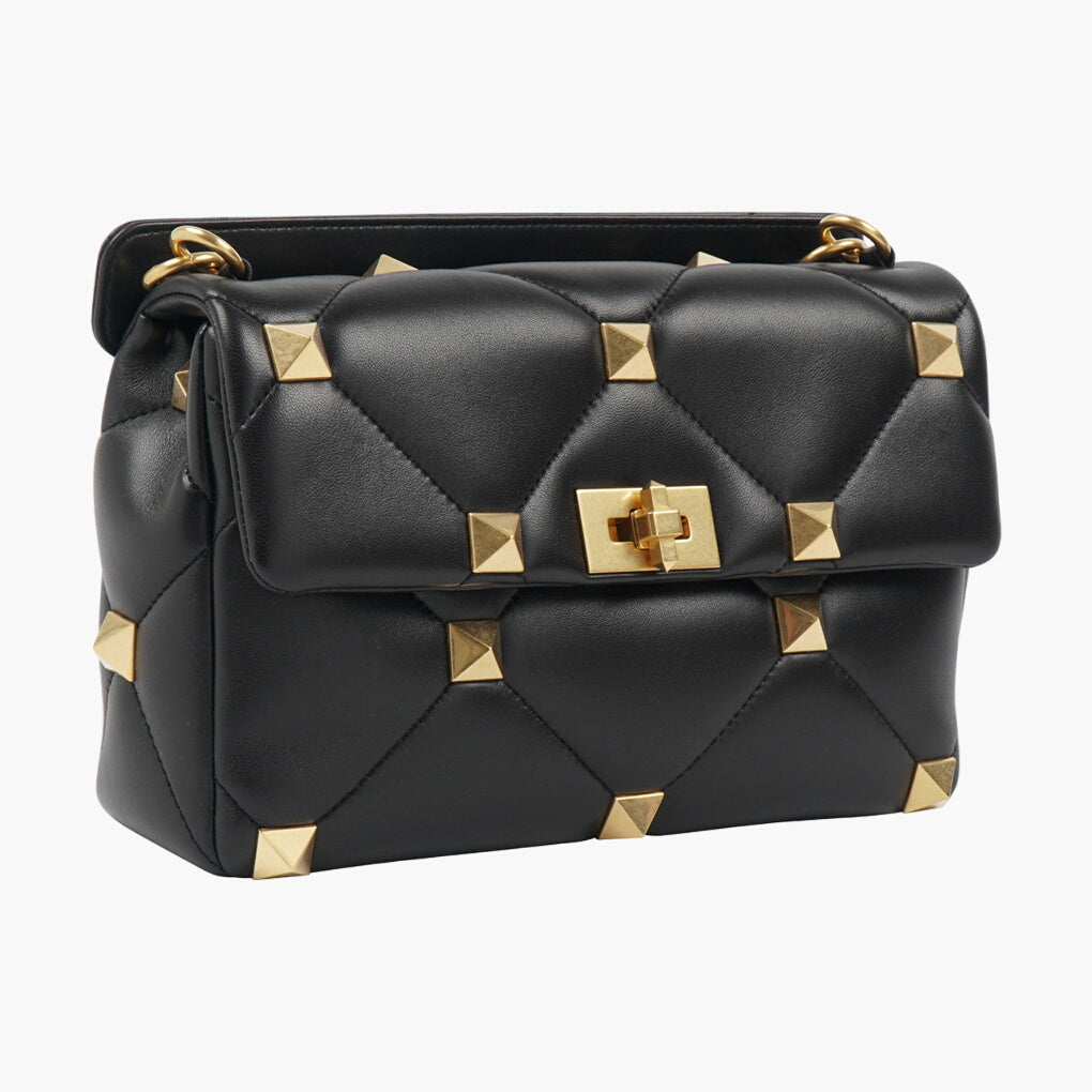 Valentino Bags Black-Gold Handbag with Gold-Tone Studs