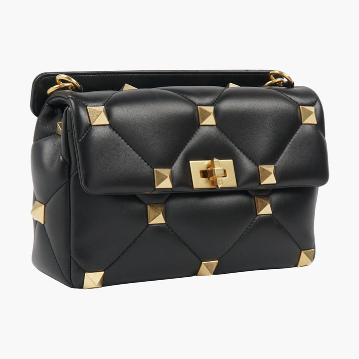 Valentino Bags Black-Gold Handbag with Gold-Tone Studs