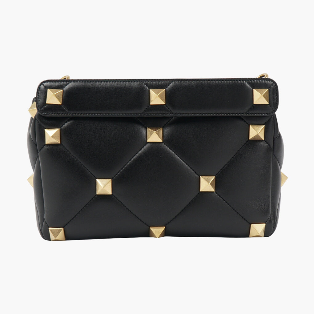 Valentino Bags Black-Gold Handbag with Gold-Tone Studs