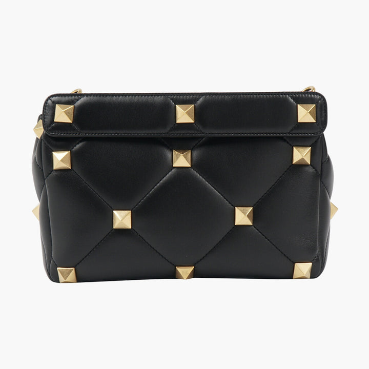 Valentino Bags Black-Gold Handbag with Gold-Tone Studs