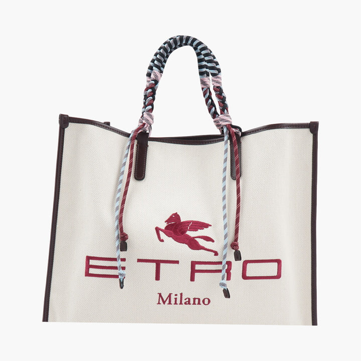 Etro Bags - Lussuosa borsa a mano firmata bianco-multicolore con manici intrecciati intricati