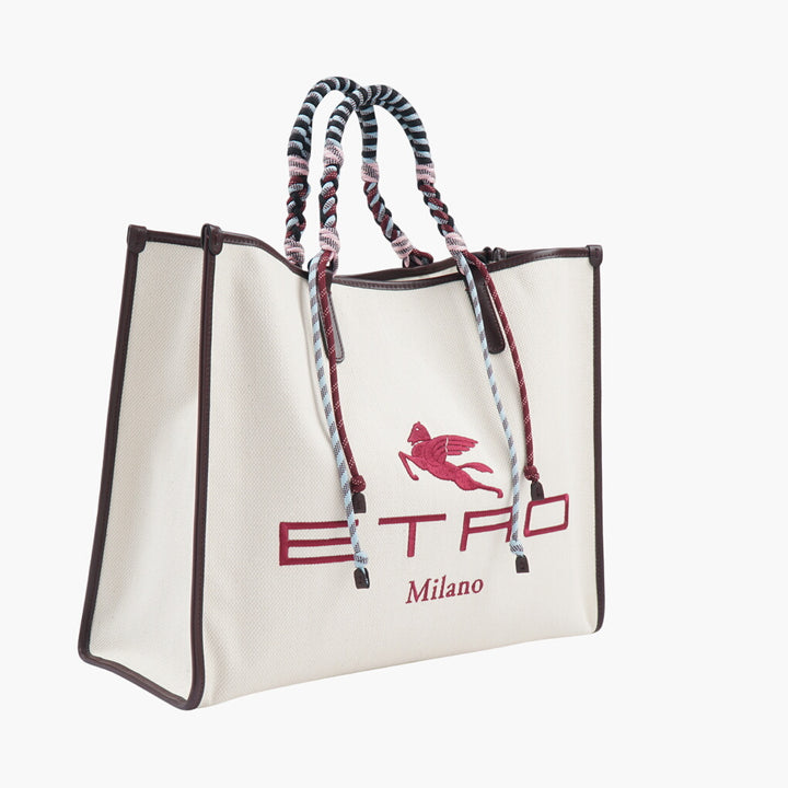 Etro Bags - Lussuosa borsa a mano firmata bianco-multicolore con manici intrecciati intricati