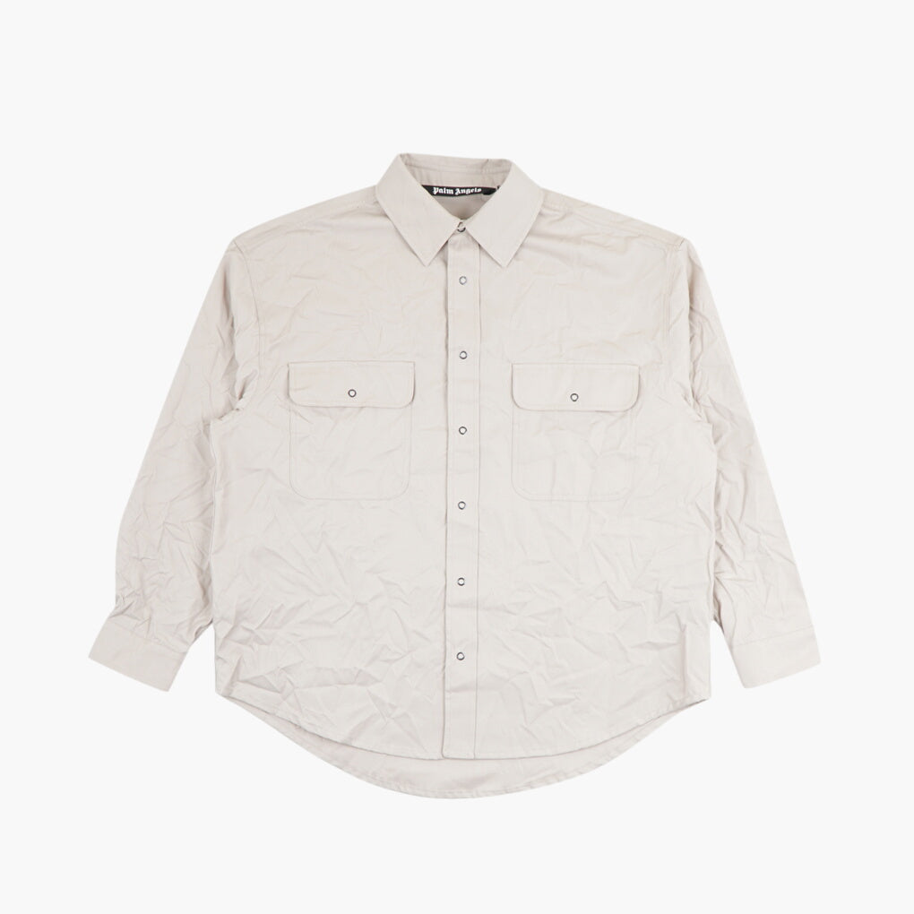 Palm Angels Beige-Black Shirt with Dual Chest Pockets