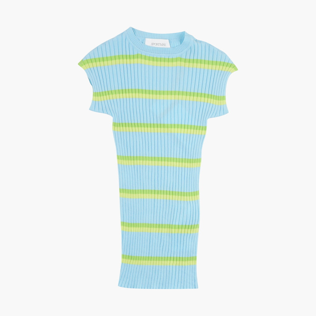 Max Mara Women's Ribbed Striped Top in Light Blue Multi