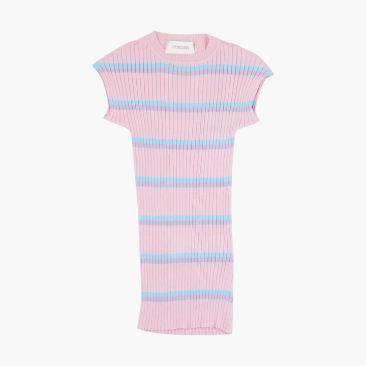 Max Mara Pink-Multi Ribbed Knit Top with Pastel Stripes