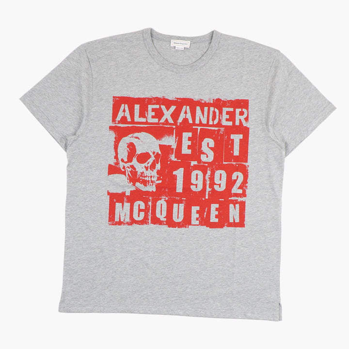 Alexander McQueen Grey-Red Graphic Print T-shirt Made in Italy