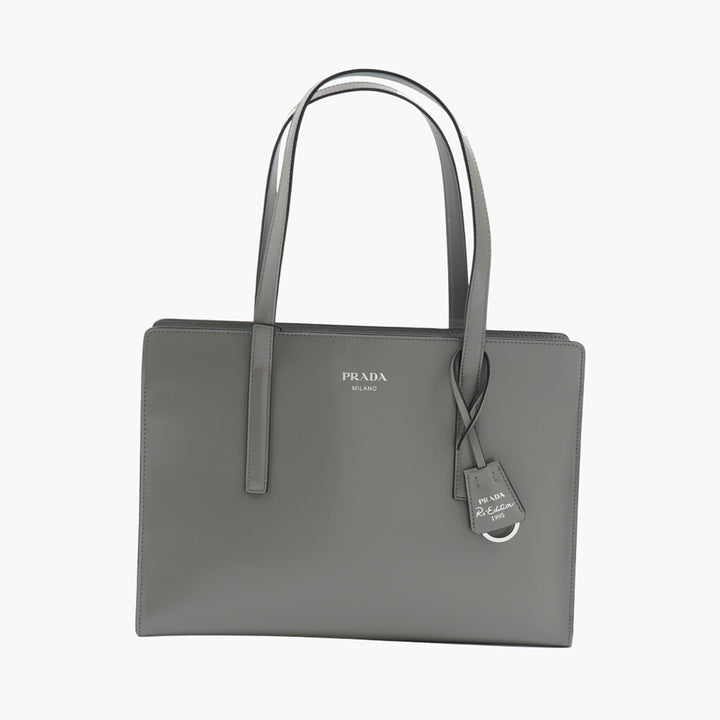 Prada Grey Leather Bag with Spacious Interior and Double Straps - Made in Italy