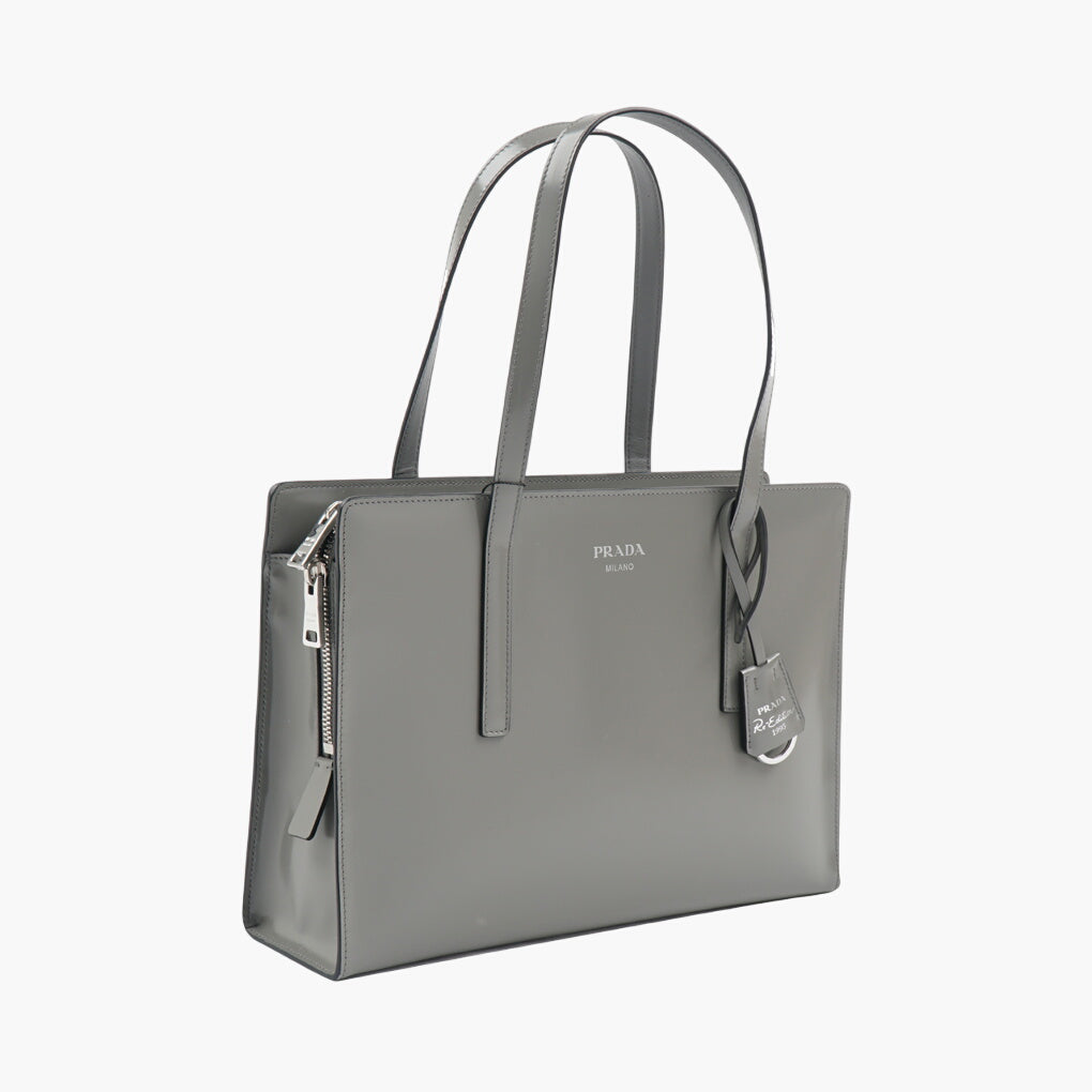 Prada Grey Leather Bag with Spacious Interior and Double Straps - Made in Italy