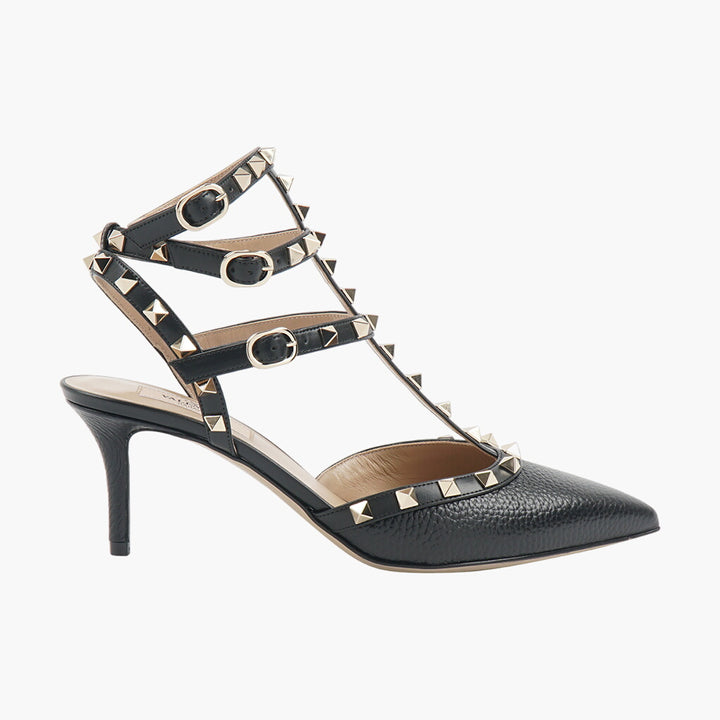 Valentino Women's Rockstud Leather Heels in Black-Gold