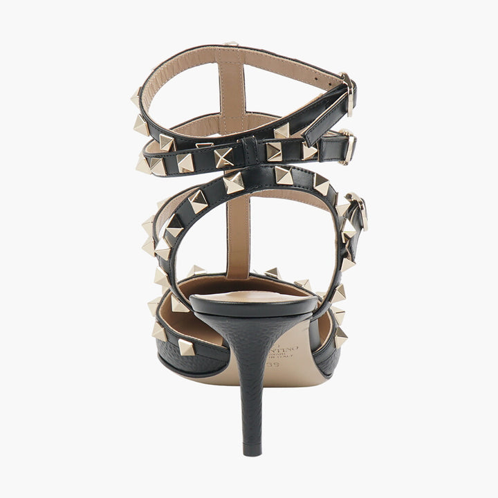 Valentino Women's Rockstud Leather Heels in Black-Gold
