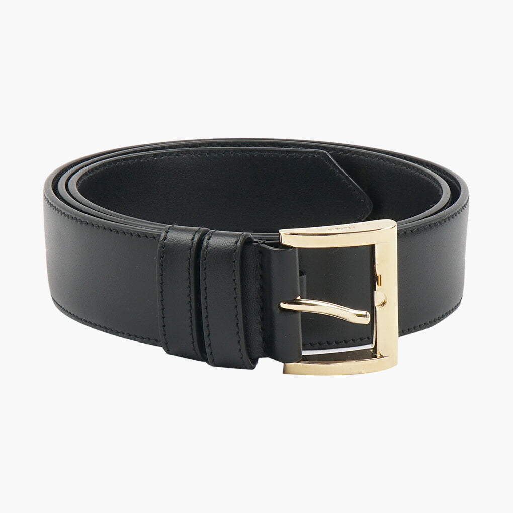 Prada Black Leather Belt with Gold Buckle - Made in Italy