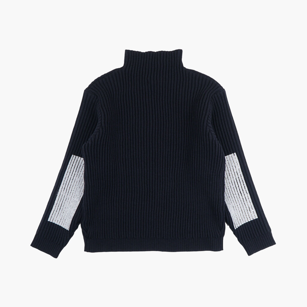 Maglione a coste blu navy-bianco Stone Island con maniche a contrasto