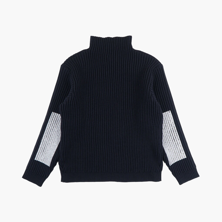 Maglione a coste blu navy-bianco Stone Island con maniche a contrasto