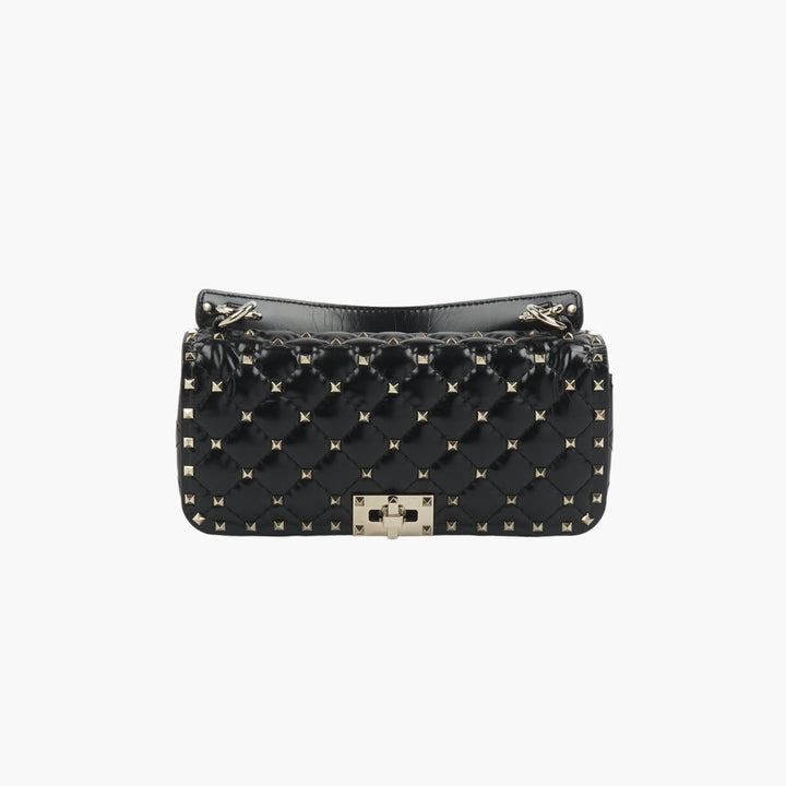 VALENTINO Black-Gold Rockstud Leather Bag with Adjustable Strap - Made in Italy