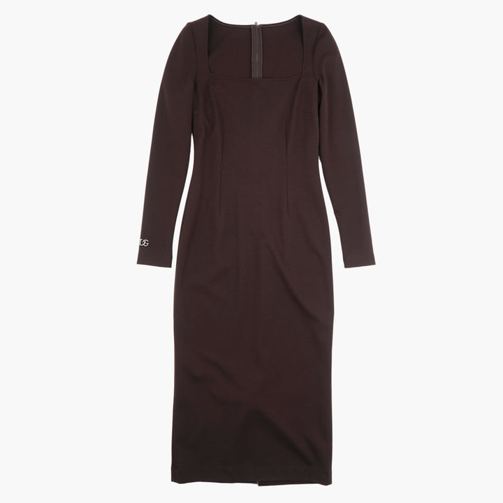 Dolce & Gabbana Elegant Long-Sleeve Dark Brown Dress Made in Italy
