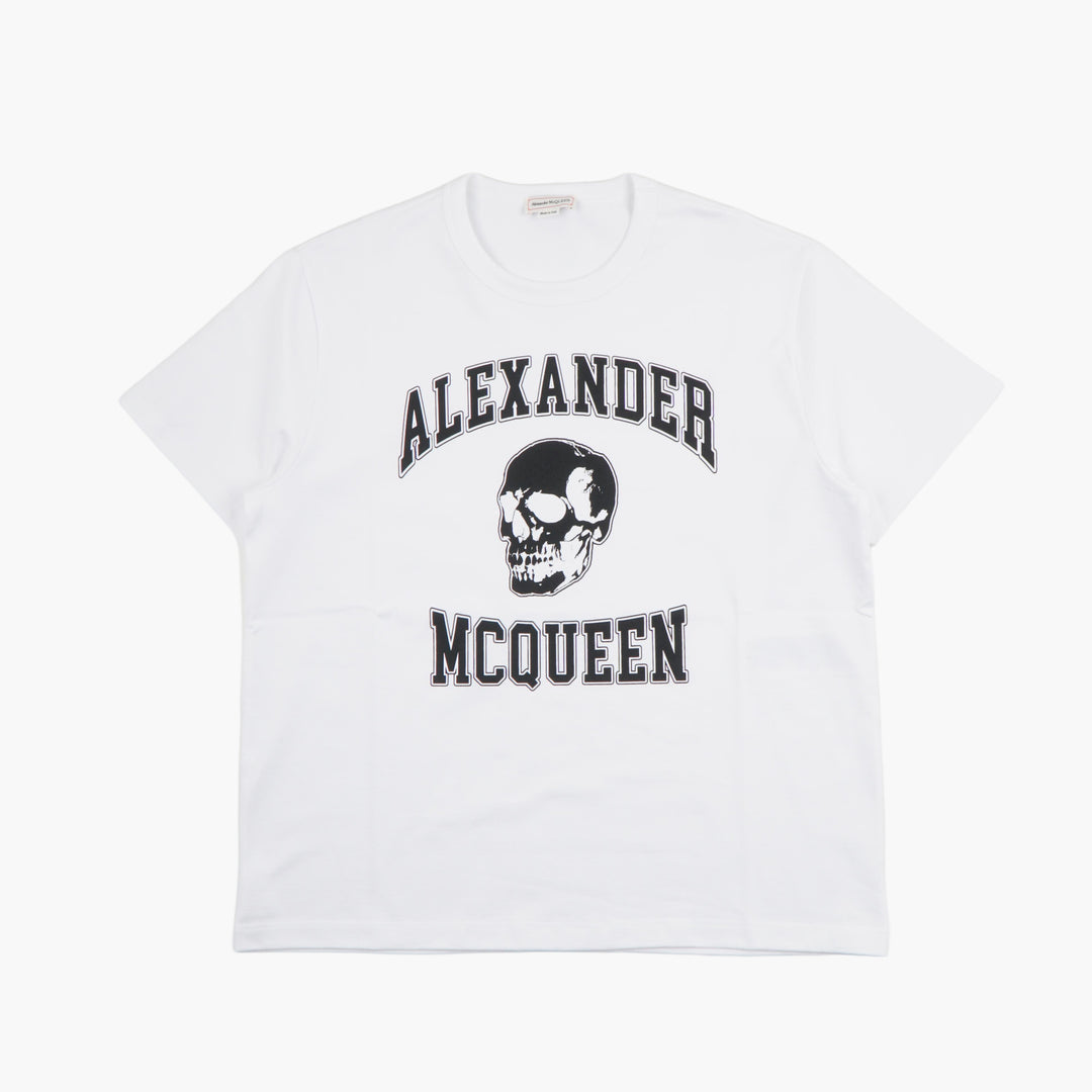 ALEXANDER MCQUEEN Skull Motif Logo T-Shirt in White, Made in Italy