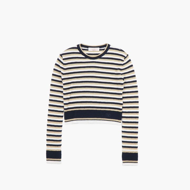 VALENTINO Striped Knit Sweater in Gold-Multi - Made in Italy