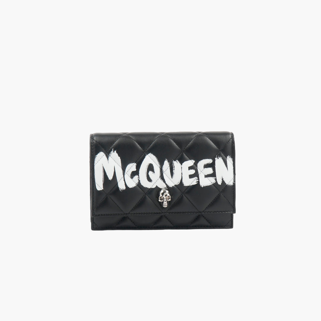 ALEXANDER MCQUEEN Quilted Black Leather Wallet with Skull Embellishment - Made in Italy