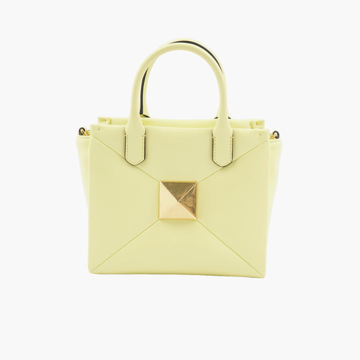 VALENTINO Luxury Yellow-Gold Handbag with Gold-Toned Stud Details Made in Italy