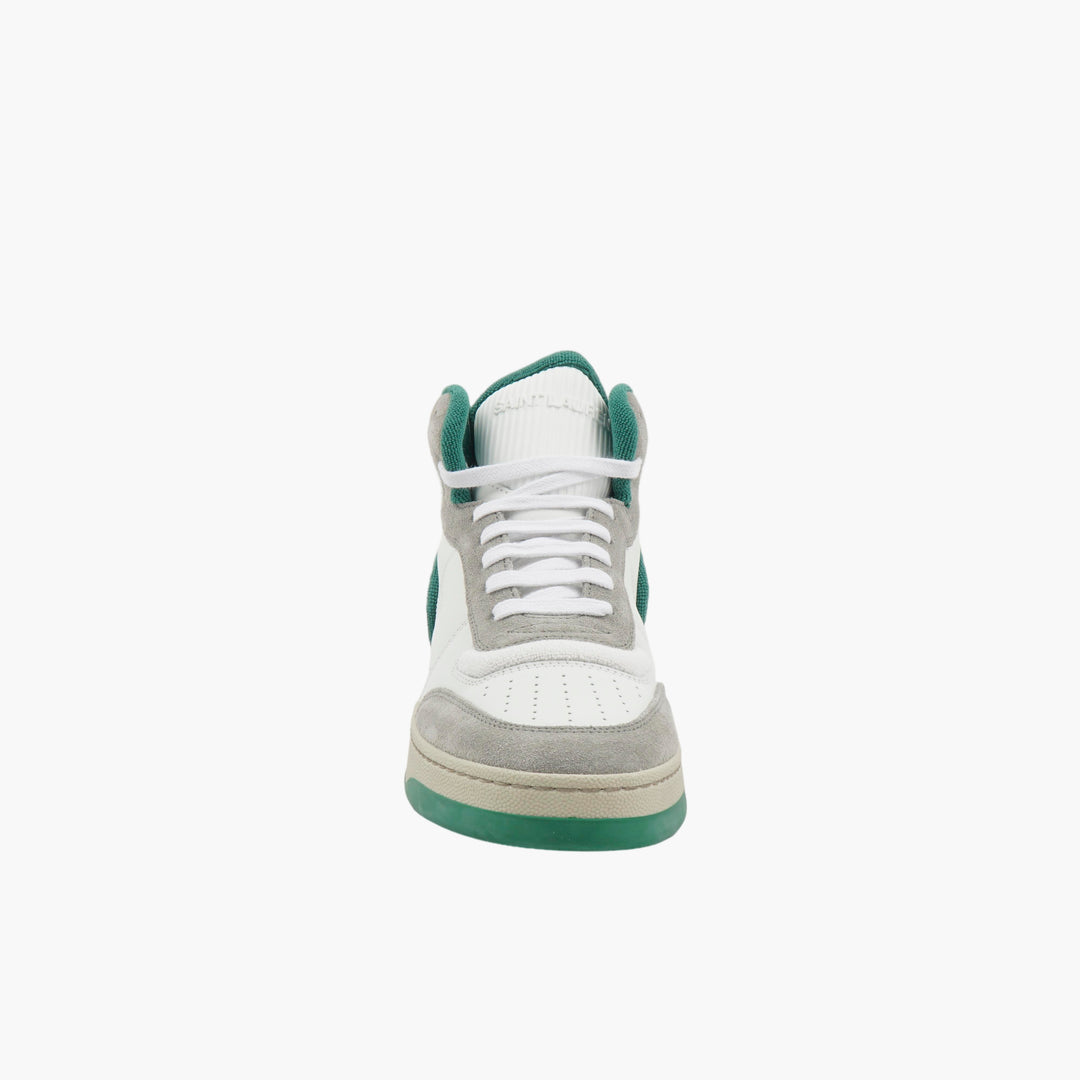 SAINT LAURENT Elegant Italian-Made Sneakers in White-Green-Grey Leather and Suede